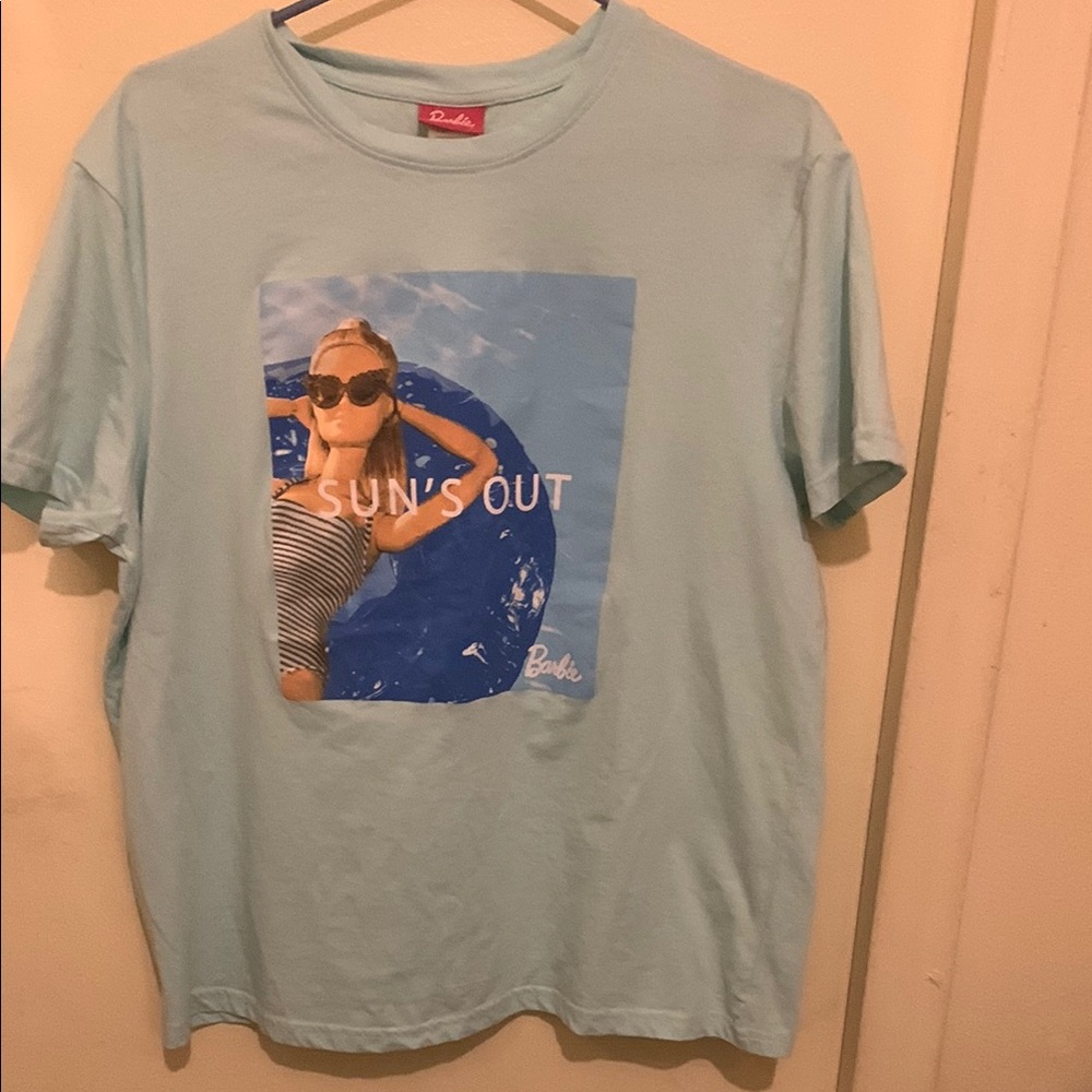 Barbie Sun's Out Graphic Tee - Light Blue, size XL.